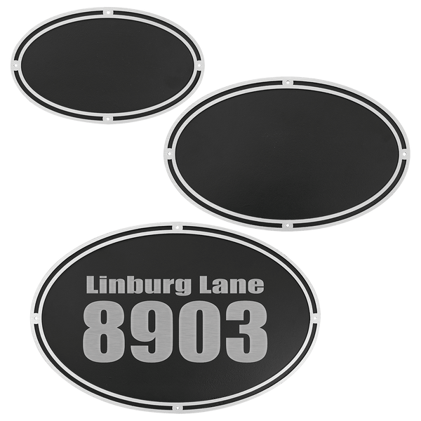 Silver/Black Oval Cast Aluminum Sign with 4 Mounting Screws