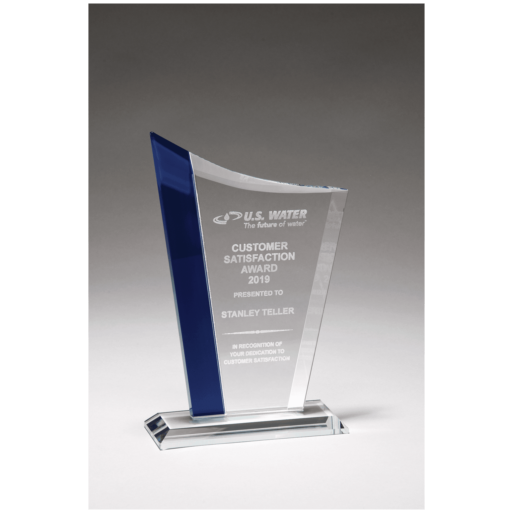 Zenith Series Clear Glass Award with Blue Glass Highlights