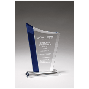 Zenith Series Clear Glass Award with Blue Glass Highlights