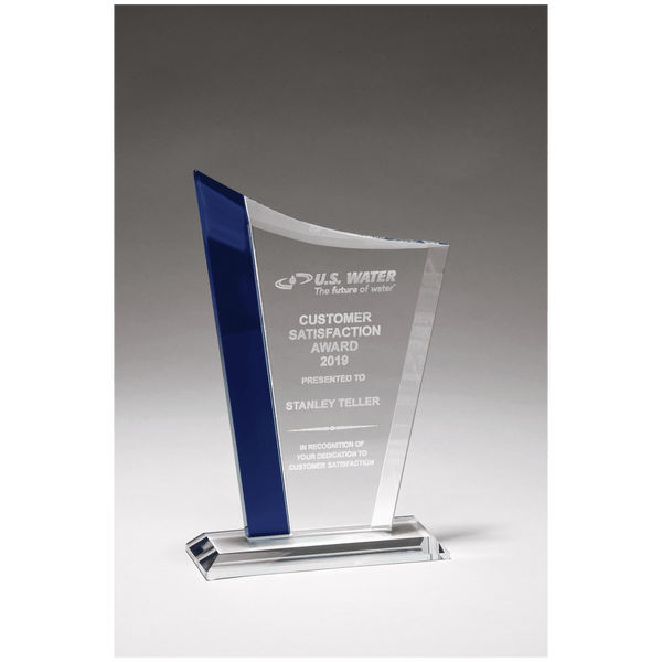 Zenith Series Clear Glass Award with Blue Glass Highlights