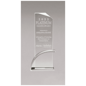 Thick Silver Contemporary Clear Glass Award, Arched Base with Matte Metallic Finish