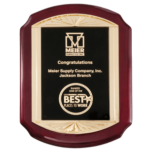 Rosewood Piano Finish Plaque with Metal Gold Sunburst Frame Casting and Black LaserFX Plate