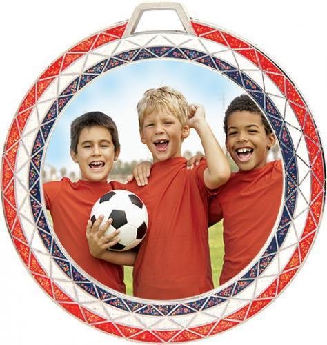 2 3/4" Medal with 2" Insert (Red, White. & Blue Bling)